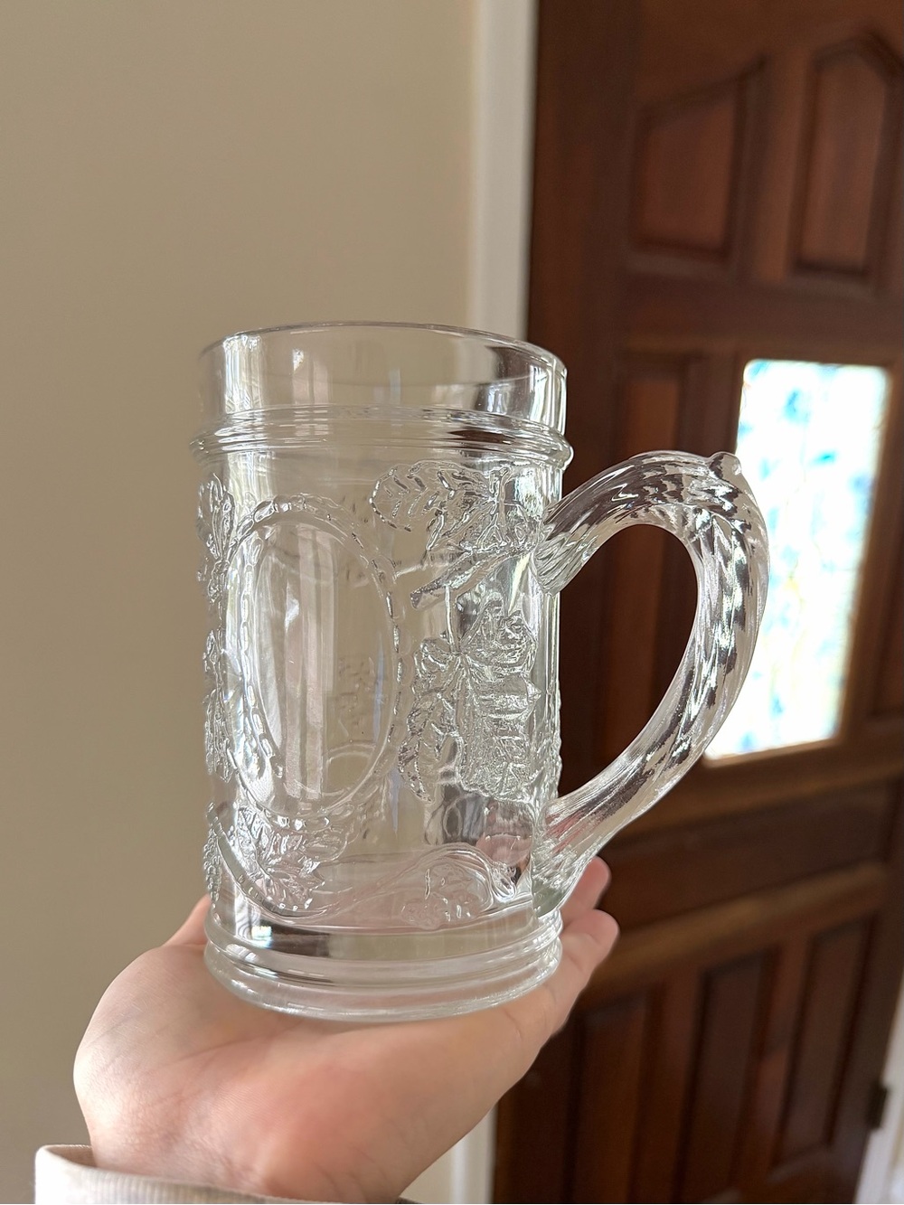 Vintage Glass Embossed Mug Stein Fall Leaves Grapevines